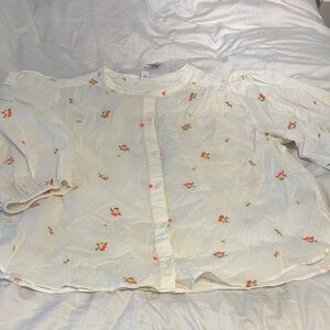 Old Navy Floral Blouse - Cream with Pink and Orange Accents